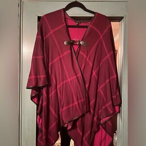 Talbots Red Plaid Poncho with Toggle Closure